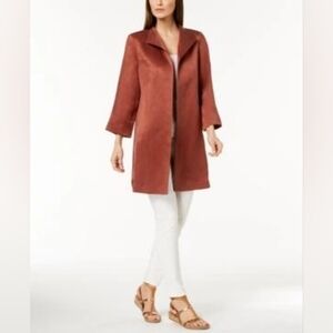 Eileen Fisher Linen and Silk Linen Open Front High Collar Coat in Ruset Size M